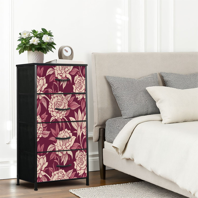4 Drawer Dresser for Bedroom, Narrow Chest of Drawers, Wooden Top and Study Iron Frame 18"x37.5"-(WxH)