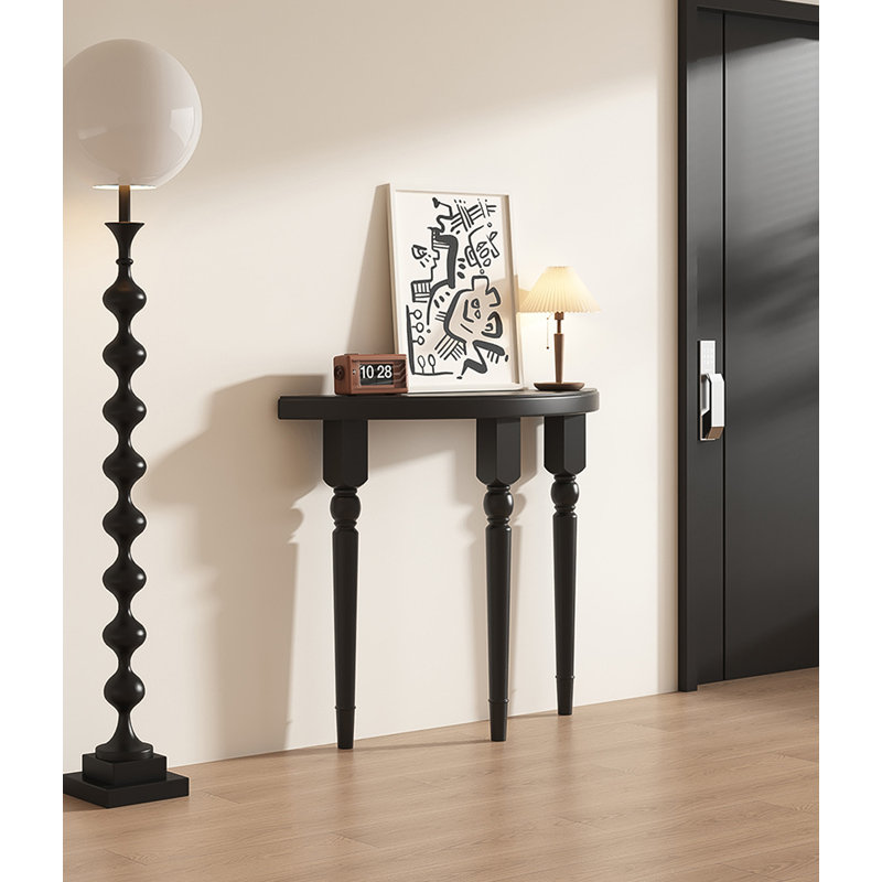 39.37" Black Half Moon Solid Wood Console Table, 31.5" H x 39.37" W x 9.84" D
