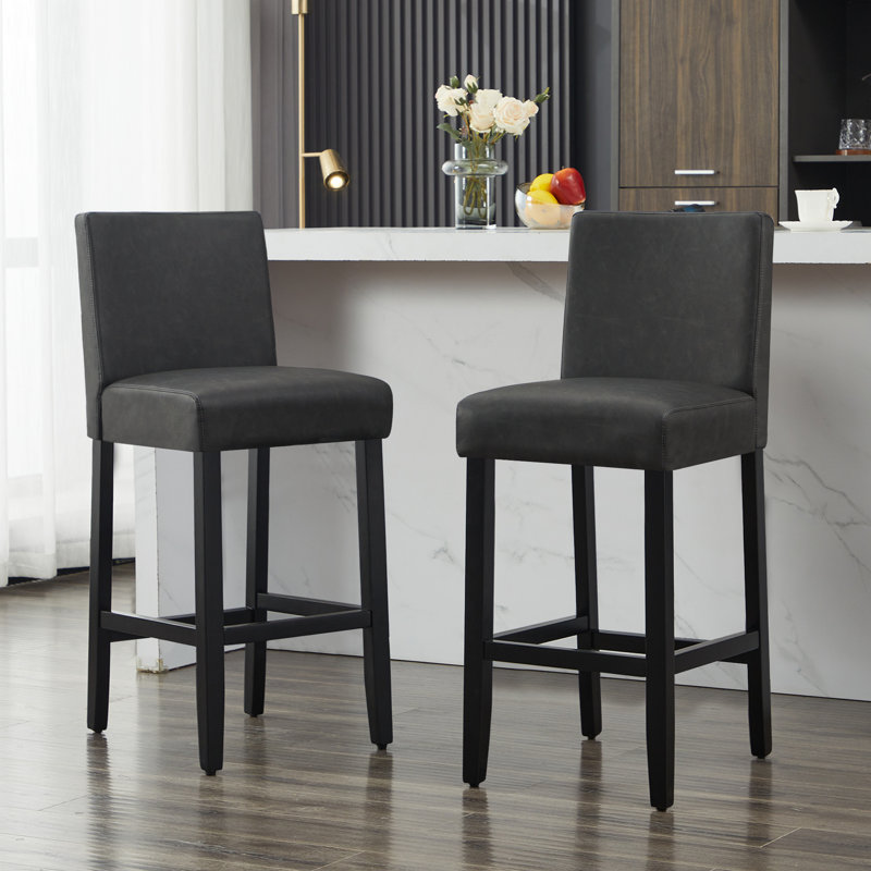 Tabouret de bar rembourré avec structure en bois massif, Noir / similicuir, 3, Tabouret de bar (siège d'une hauteur de 29 po)