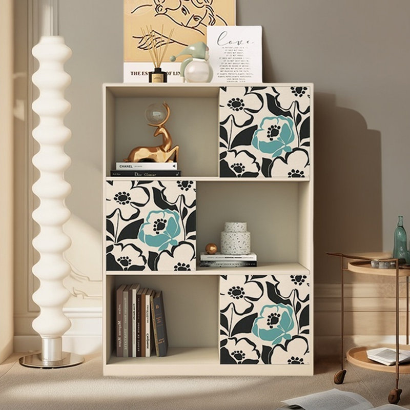 Modern multi-functional art pattern bookcase, Ivory White