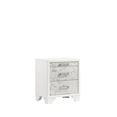 Table de chevet contemporaine blanche avec poignées de tiroir argentées et fonction pour table de chevet de chambre à coucher dans deux rangements