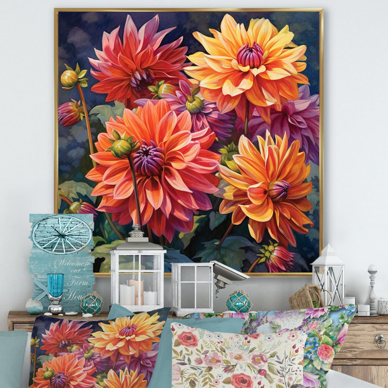 «Garden Dahlia Palette II», reproduction sur toile, H 24 po x l 24 po x P 1 po, Cadre flottant doré
