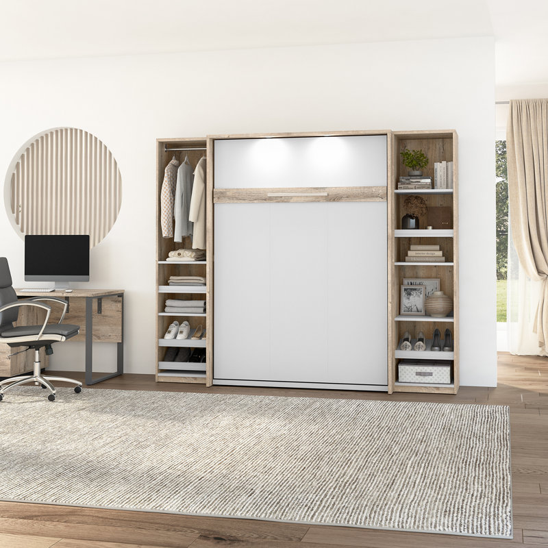 Lit plateforme avec rangement Osterman, Grand, Brun rustique / Blanc