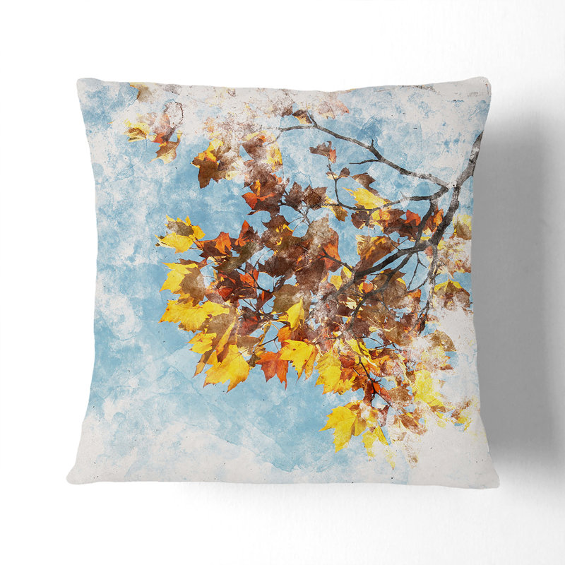 Golden Leaves of the Sycamore Tree Watercolour Cushion with Filling, 55cm H x 55cm W x 20cm D, Stone
