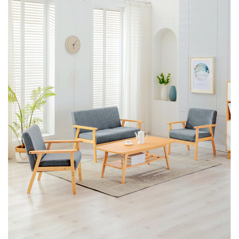 Izadora 4 - Piece Living Room Set, Gray Linen, Natural