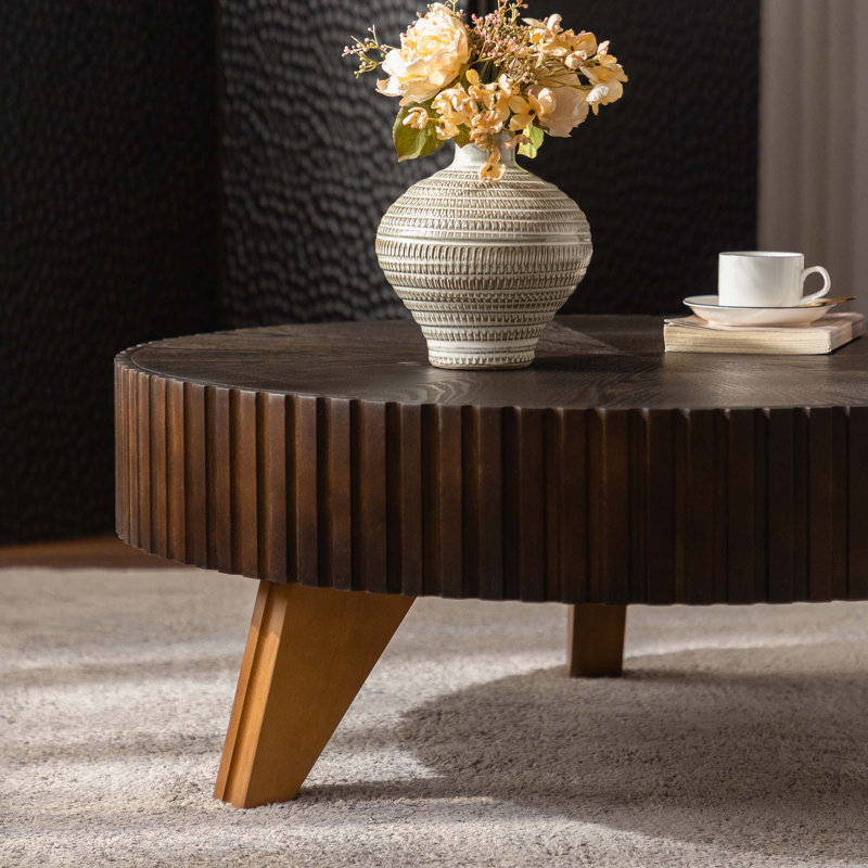 35.4 "Round Retro Coffee Table, Natural, Brown