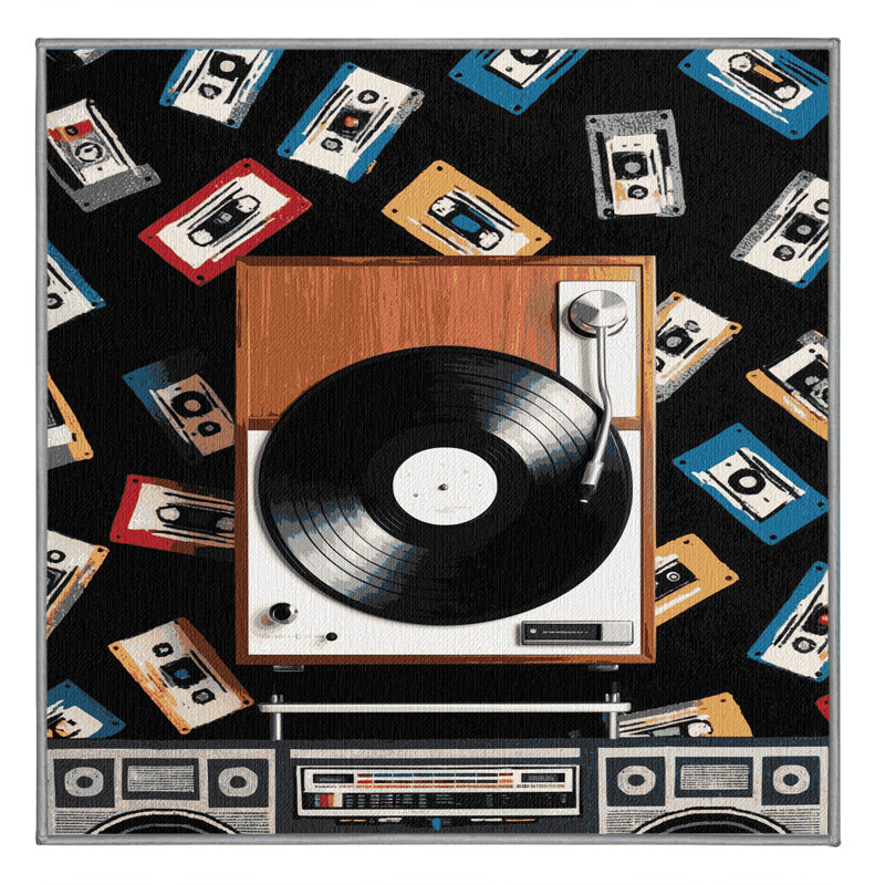  Tapis lavable avec tourne-disque et cassettes, Carré 8 pi