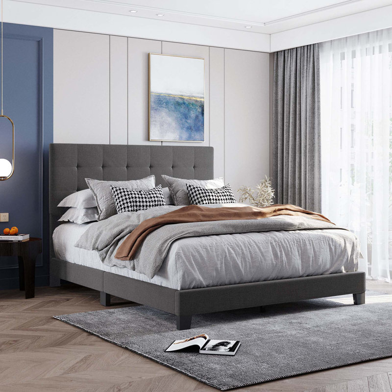 Fenouil Upholstered Platform Bed, Gray