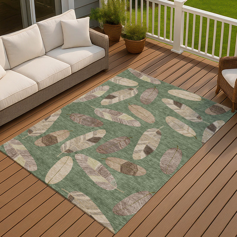 Machine Washable Indoor/Outdoor Chantille ACN2649 Botanical Rug, Green, 10' x 14'