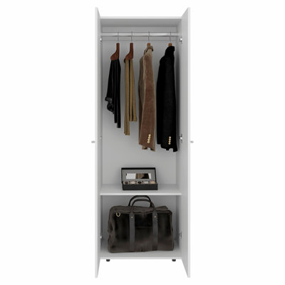 FM FURNITURE Basin  2-Door Tall Wardrobe Cabinet 66.9"H,  Bedroom, White
