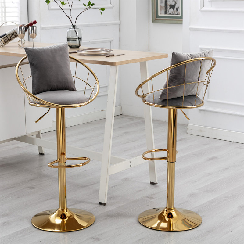 Velvet Bar Chair With Rotation And Adjustable Height