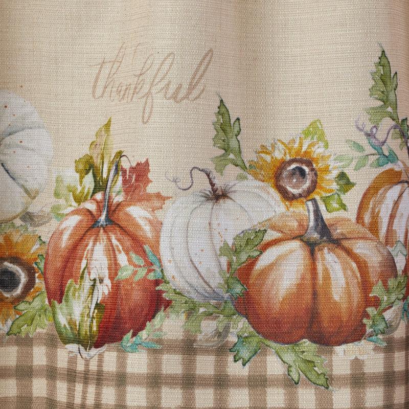 Autumn Pumpkins Beige and White Rod Pocket Valance