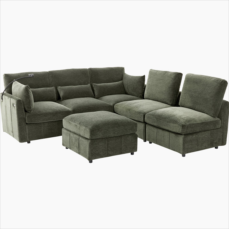 Canapé modulaire en chenille, Chenille verte