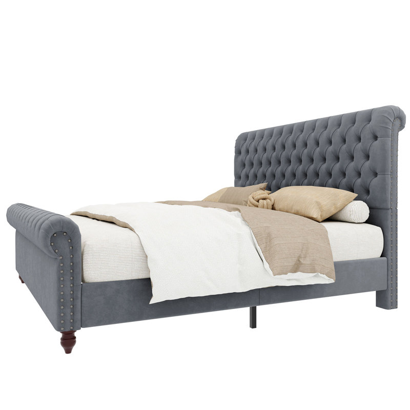 Lit tapissier Manervia, Très grand, gris