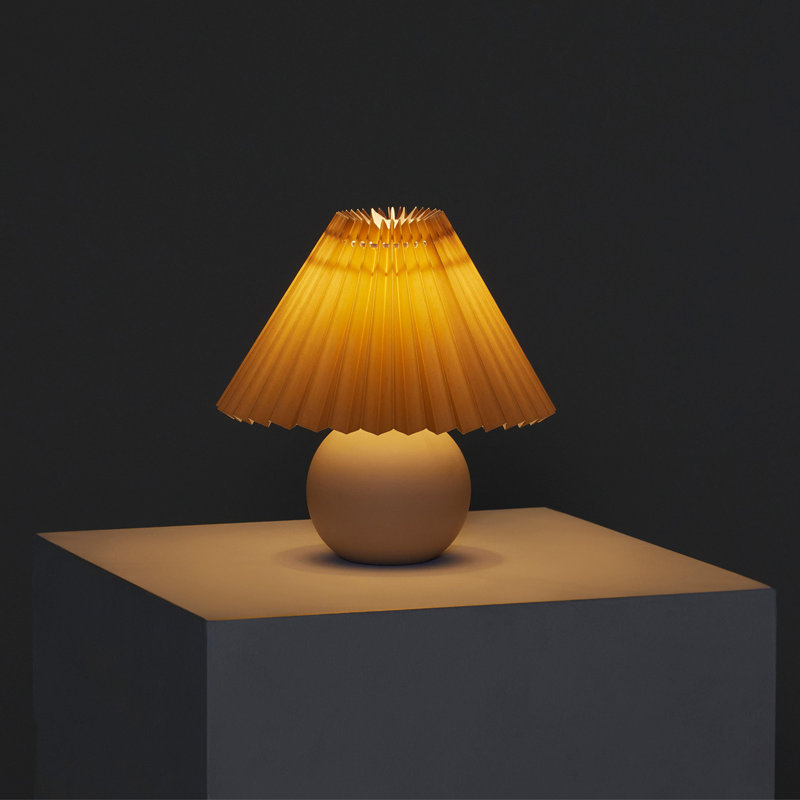 Brightech Serena 10" Ceramic LED Table Lamp - Retro Inspired Globe Base with Cream Pleated Shade