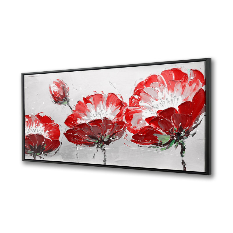 Fleurs sauvages sur fond gris - décor de toile encadrée blanche