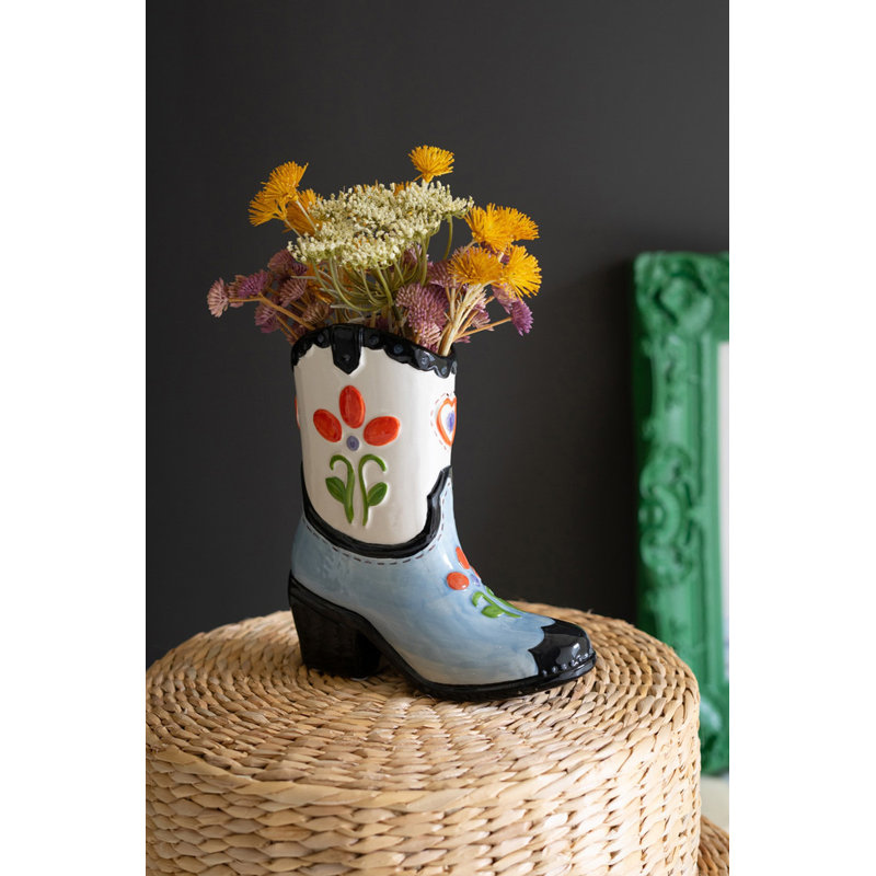 Western Ceramic Cowboy Boot Vase – 9.5" Tall Rustic Home Decor Set of 2