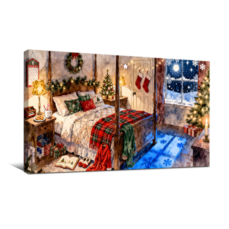 Scène décorative douillette avec arbre et lumières, H 16 po x l 32 po
