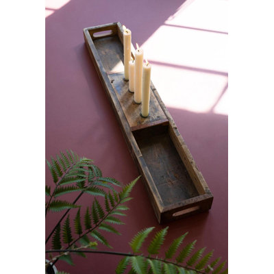  Recycled Wood Candle Holder Tray with Four Taper Inserts Rustic Decorative Tabletop Decor Accent Brown