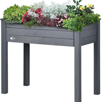 Dark Gray Elevated Garden Bed With Legs 34" X 18" 30" - Wooden Self-Draining Planter For Backyard, Patio, Balcony: Veggies, Herbs, Flowers Balcony Gardening: Flower Plants