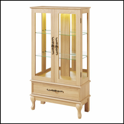 Armoire vitrée lumineuse - Vitrine élégante en verre avec tablettes réglables, 2 portes et 1 tiroir - Buffet de rangement pour le vin avec ampoule incluse