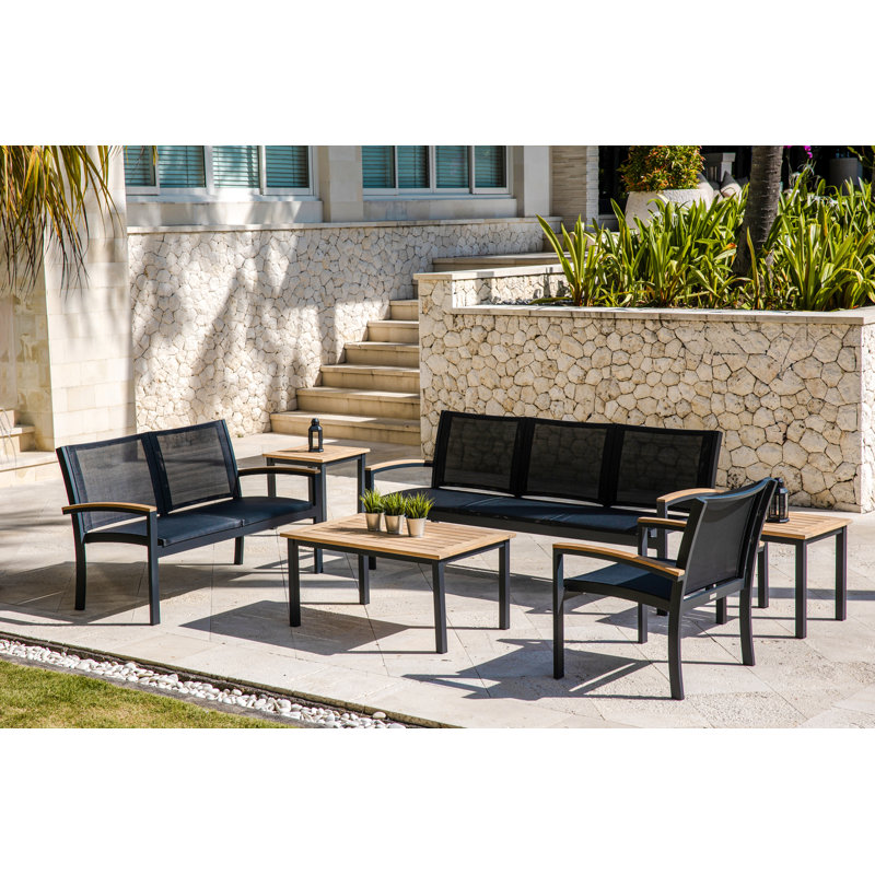 SoHo 40" Rectangle Teak Aluminum Outdoor Coffee Table, Black