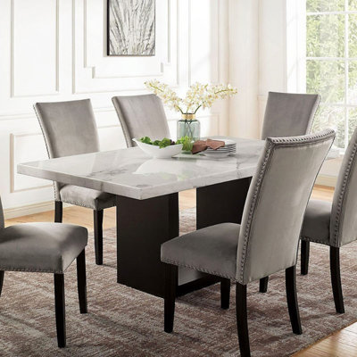 Genuine Marble Table Top 1Pc Dining Table Sturdy Design Solidwood Base Dining Room Table