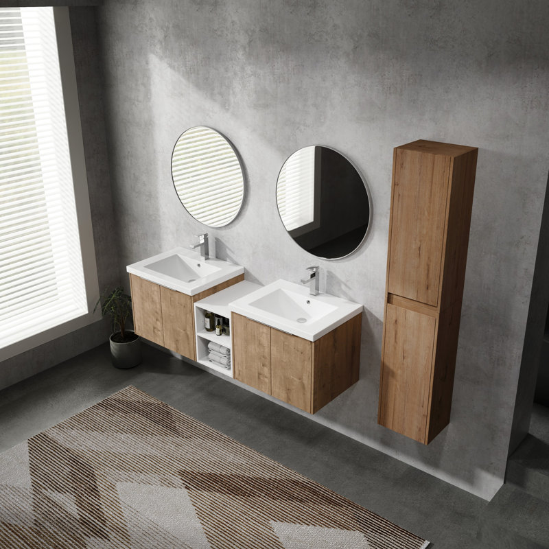 Meuble-lavabo de salle de bain avec lavabo et armoire d'appoint - 60 po, modèle et armoire de luxe, contreplaqué de qualité, grand espace de rangement