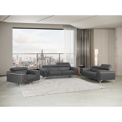 3 - Piece Top Grain Italian Leather Living Room Set