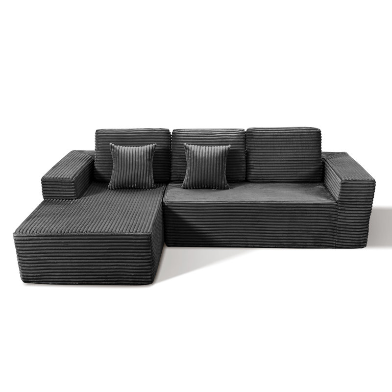 Canapé 2 pièces désossé gris désossé sans assemblage, canapé modulaire en forme de nuage avec coussins, canapé modulaire à assise profonde pour le salon, orienté à droite