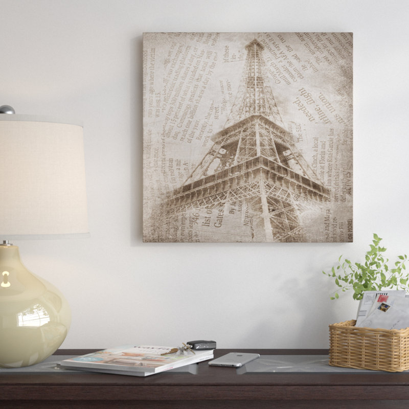 Tour eiffel ii, impression sur toile tendue, H 18 po x l 18 po x P 1,5 po, Toile avec cadre noir, Pas de tapis