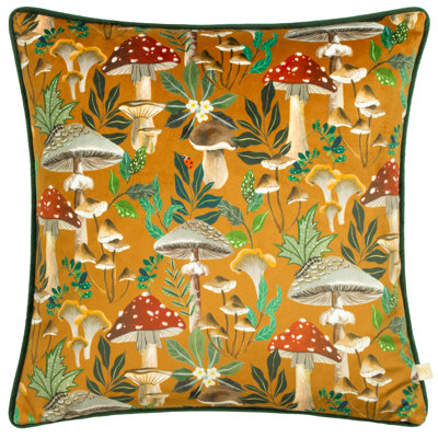 Weatherholt Wild Garden Mushroom Repeat Floral Yellow Square Throw Cushion Covers
