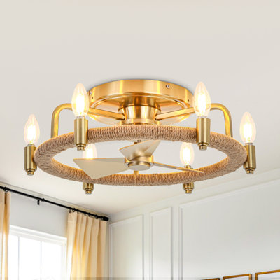 Modern 6-Light Gold Flush Mount Ceiling Fan With Remote Control