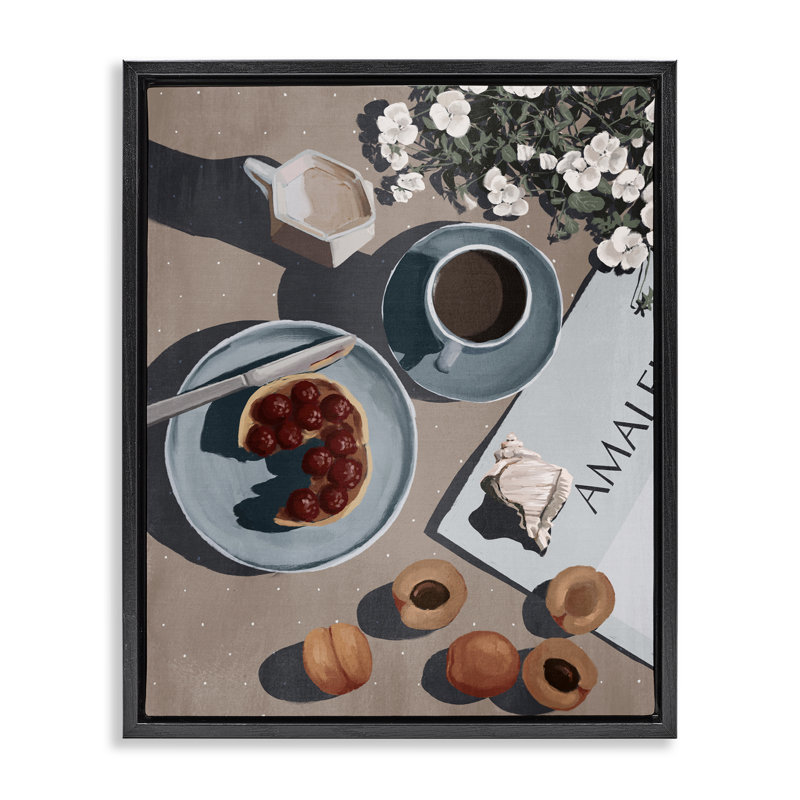 Cadre flottant Morning Brunch Fruit & Coffee, design par Anna Lischenko, H 21 po x l 17 po, Cadre flottant noir de jais