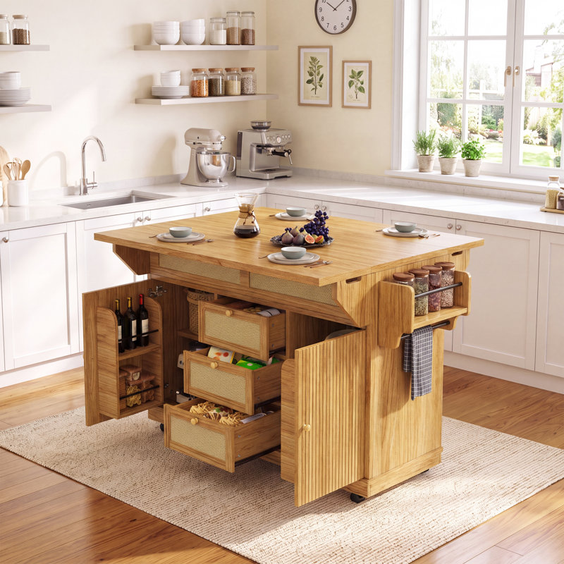 142.5 cm W Kitchen Cart with Top, Brown