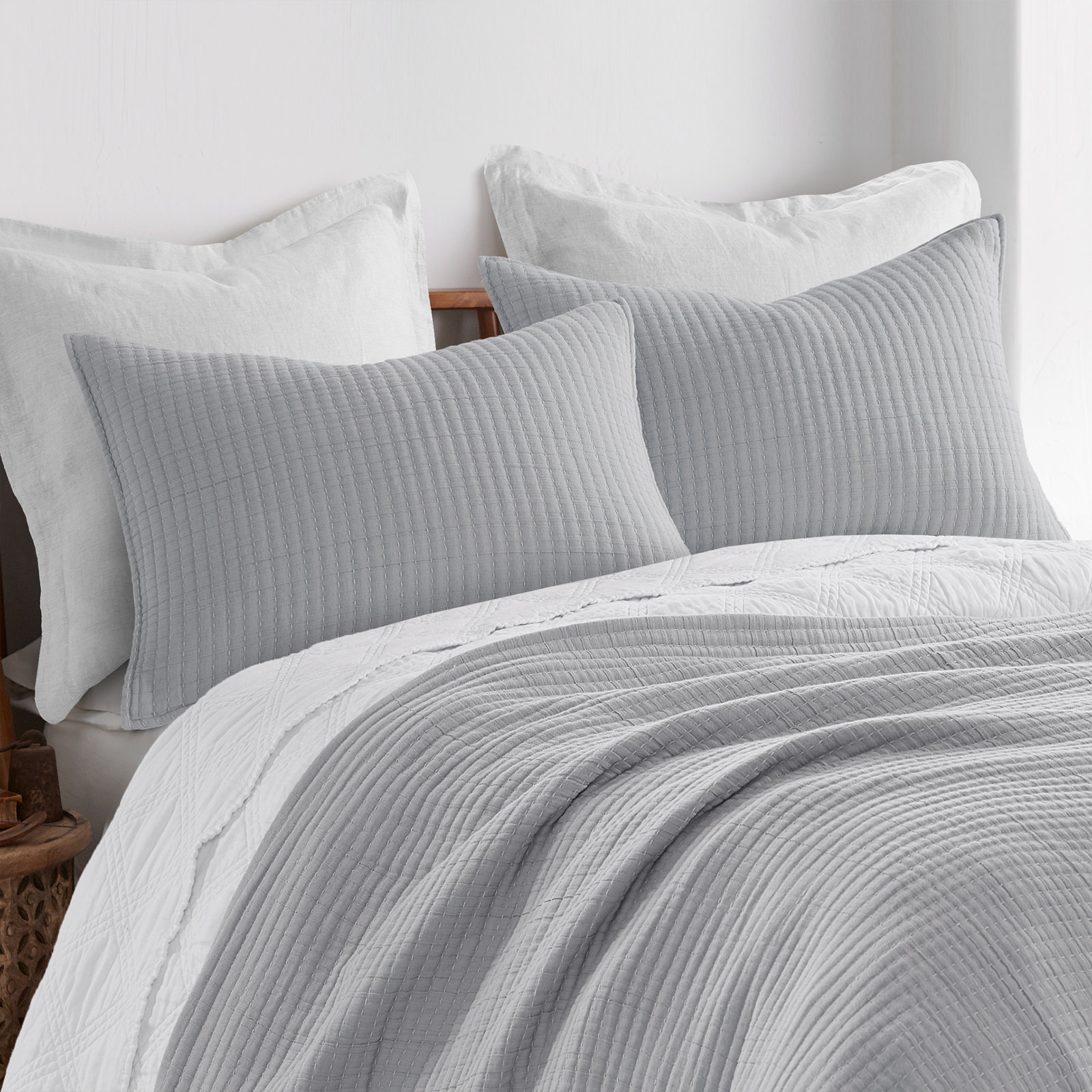 Caden Cotton Gauze Coverlet Set, King Coverlet / Bedspread + 2 King  Shams, Gray