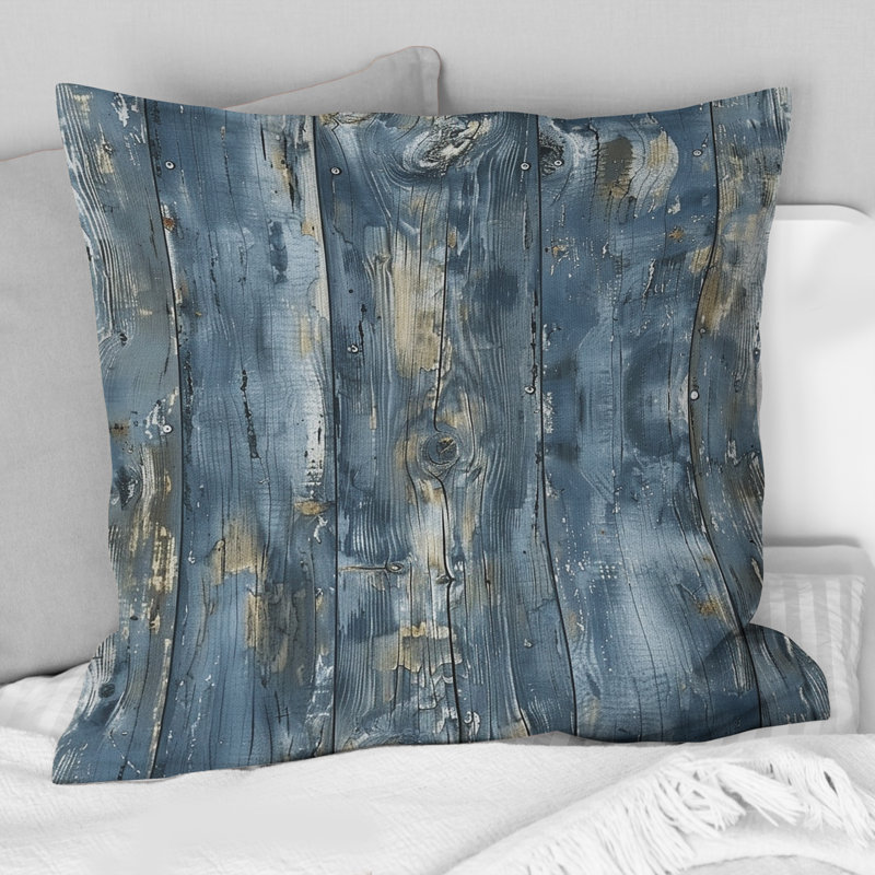 Coussin WeatheWood II - Farmhouse, Bleu/gris, H 18 po x H 18 po