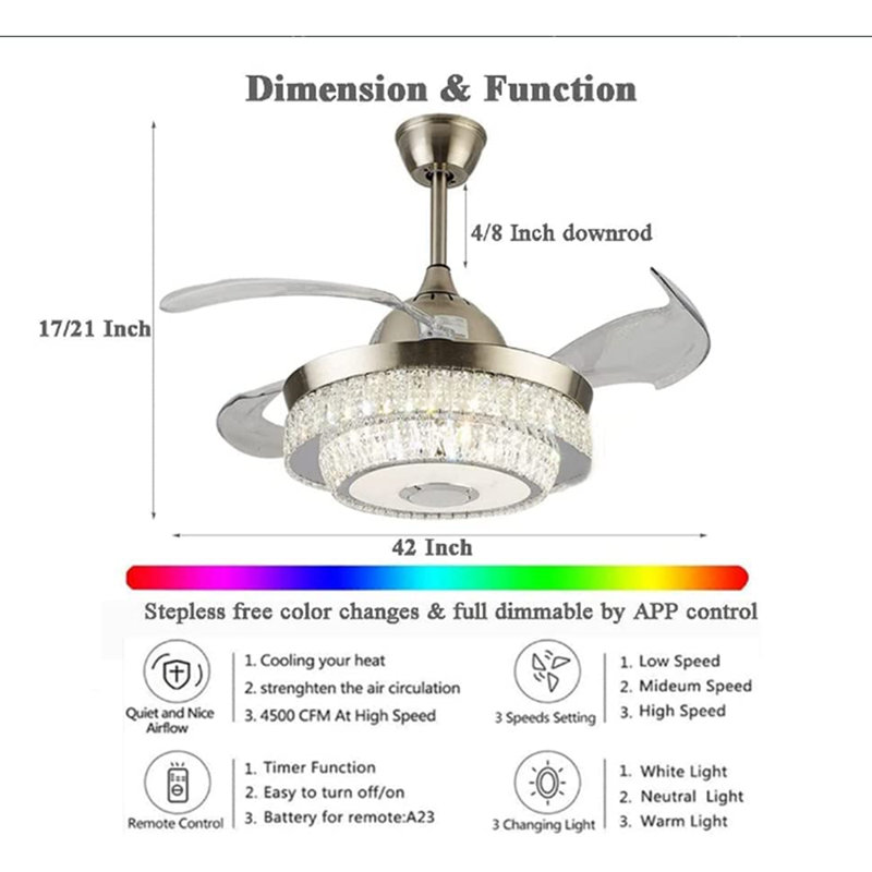 Hawkin 42" Bluetooth Ceiling Fan with Dimmable LED Lights and Music Player