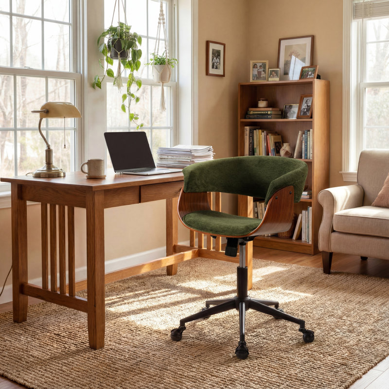 Comfortable Adjustable Office Chair With Padded Seat And Back, Swivel Computer Desk Chair With Wheels, Green, Green
