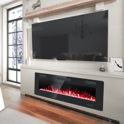 Recessed&Wall Mounted Electric Fireplace,1500W,Remote Control With Timer, Adjustable Flame