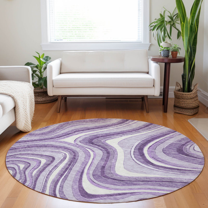Premium Machine Washable Prisco Lavender Rug, Round 8'