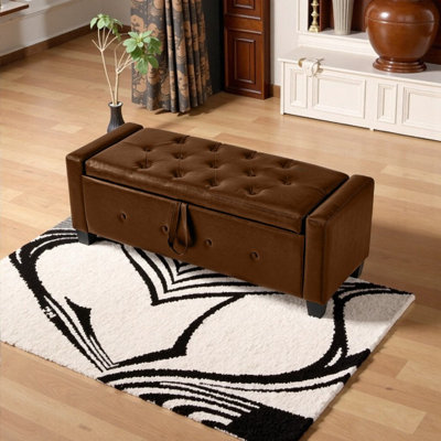 48'' Faux Leather Ottoman Storage Bench With Flip Top Multi-Purpose Furniture For Bedroom Living Room Entryway