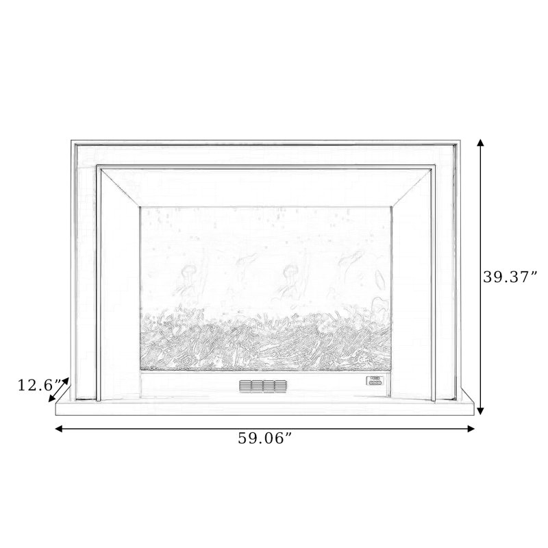 Foyer électrique blanc en bois massif, H 39,37 po x l 59,06 po x P 12,6 po, Blanc