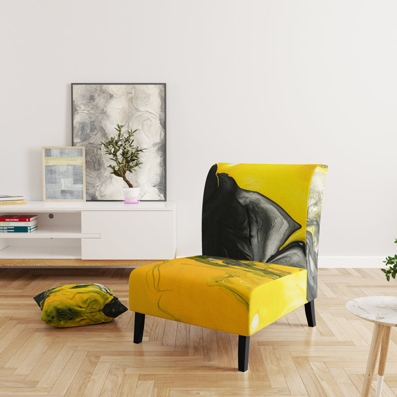 Fauteuil de chambre rembourré en acrylique jaune, blanc et noir