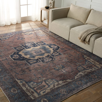 Beesley Machine Washable Blue/Dark Brown Rug