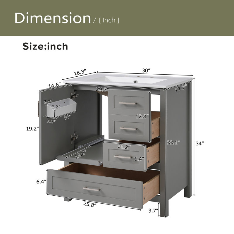30" Bathroom Vanity With Sink Combination Set, Grey