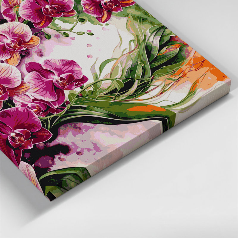 Orchidées hawaïennes, art mural sur toile grise, H 12 po x l 12 po