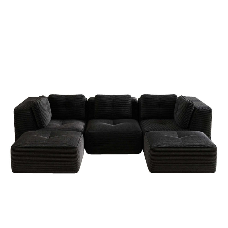 Canapé modulaire moderne avec tissu en velours côtelé et confort profond, Brun, H 27,1 po x l 116,9 po x P 69,7 po
