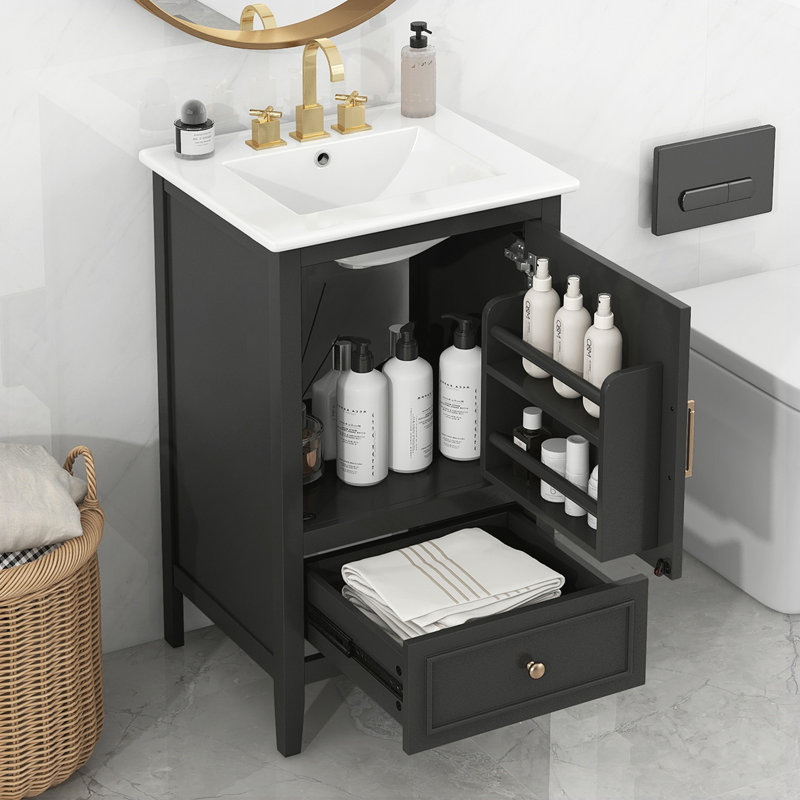 Meuble-lavabo avec deux portes, Noir, noir, noir, noir