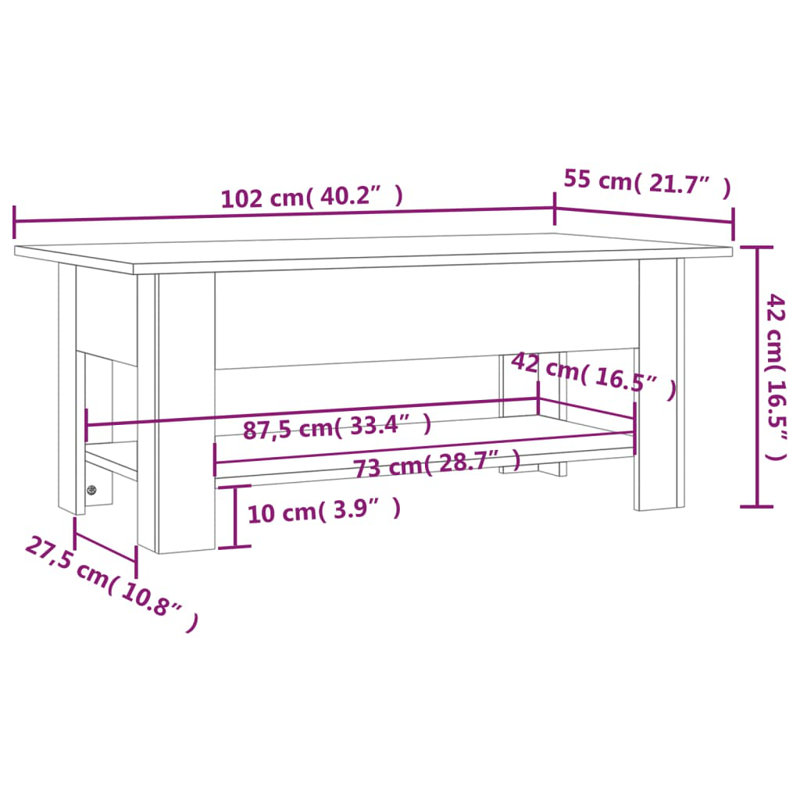 Table basse simple avec cadre en bois manufacturé avec rangement, Noir